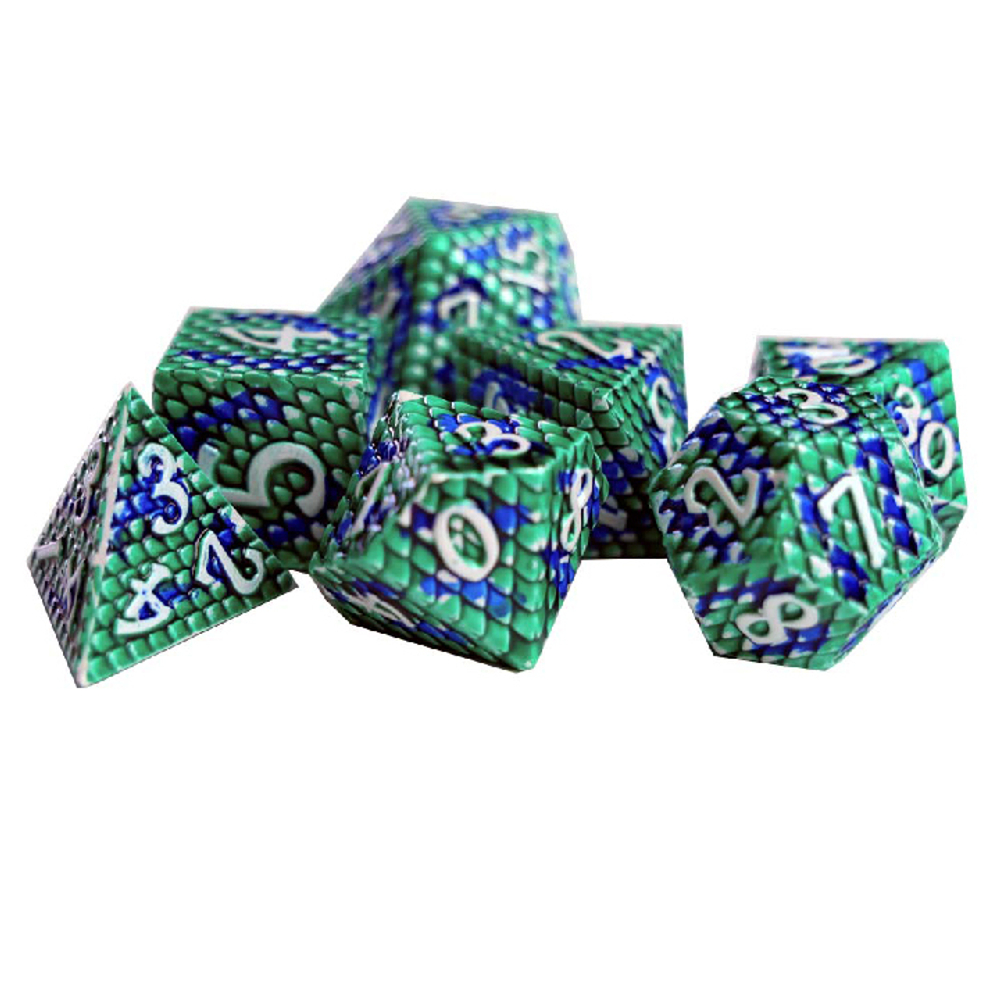 Набор металлических кубиков для ролевых игр (сине-зелёный)